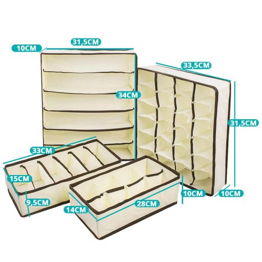 Set organizator pentru lenjerie de corp, 4 piese - bej