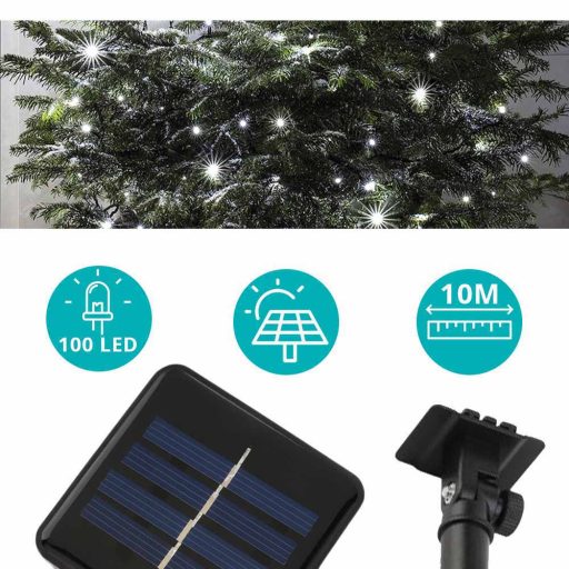 Ghirlanda luminoasa solara pentru gradina cu 100 LED, alb-rece, 10m