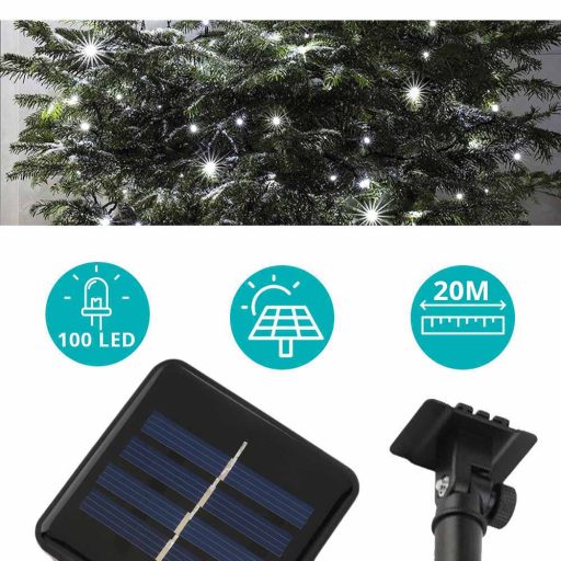 Ghirlanda luminoasa solara pentru gradina cu 100 LED, alb-rece, 20m