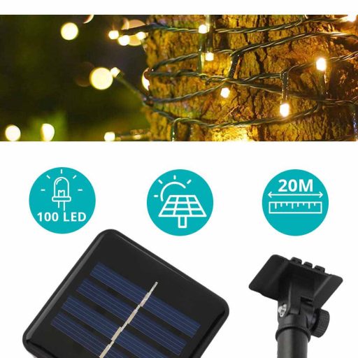 Ghirlanda luminoasa solara pentru gradina cu 100 LED, alb-cald, 20m