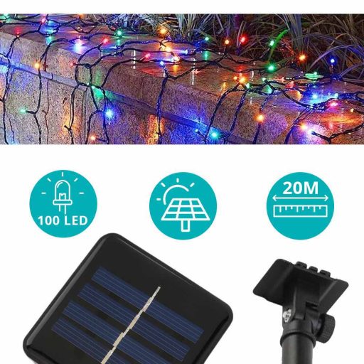 Ghirlanda luminoasa solara pentru gradina cu 100 LED, multicolor, 20m