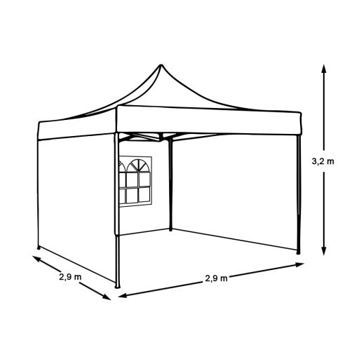Pavilion pliant 2,9x2,9m-alb, cu pereti laterali