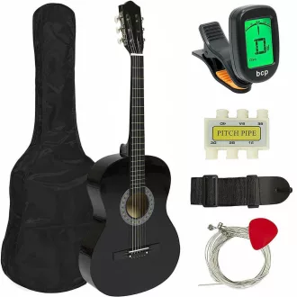 Set chitara acustica pentru incepatori, cu tuner cadou-negru