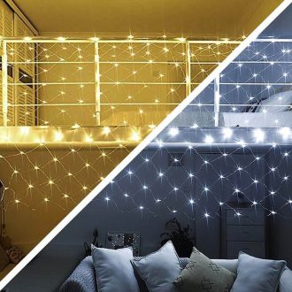Instalatie de Craciun tip perdea cu 128 LED-uri, in 2 culori