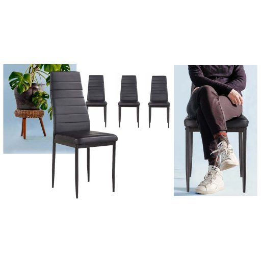 Set de 4 buc scaune de bucatarie, negru