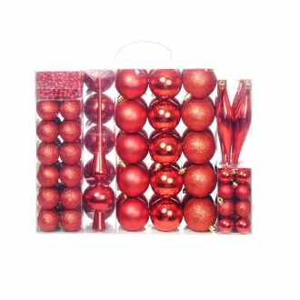 Set ornamente de brad, 112 piese-rosu
