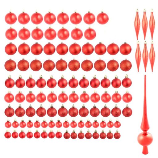 Set ornamente de brad, 112 piese-rosu