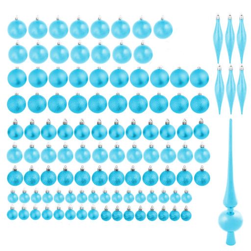 Set ornamente de brad, 112 piese-turcoaz