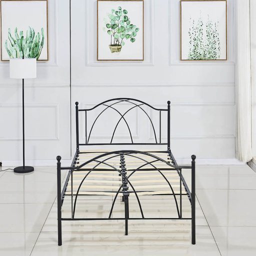 Cadru pat metalic Lotti cu grilaj cadou-90x200 cm-negru