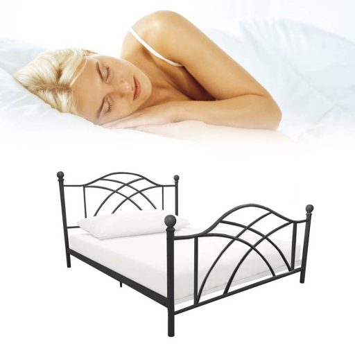Cadru pat metalic Lotti cu grilaj cadou-90x200 cm-negru