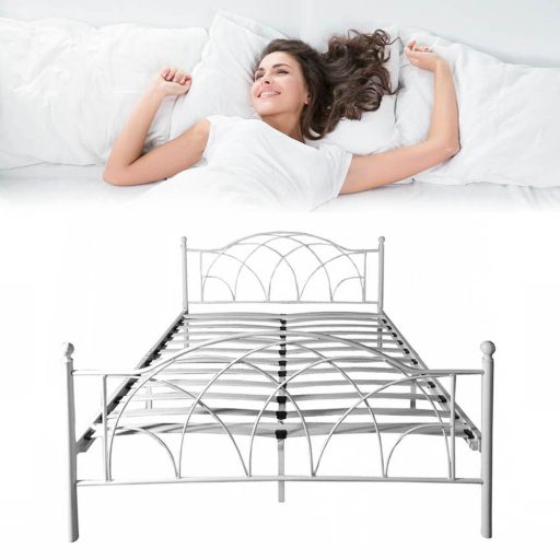 Cadru pat metalic Lotti cu grilaj cadou-160x200 cm-alb
