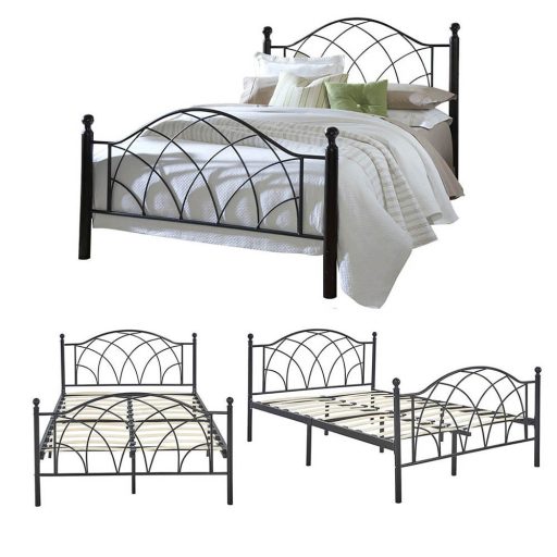 Cadru pat metalic Lotti cu grilaj cadou-180x200 cm-negru