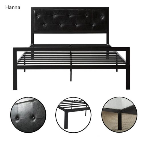 Cadru pat metalic Hanna cu grilaj cadou-160x200 cm-negru