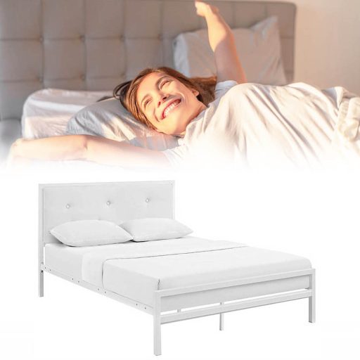 Cadru pat metalic Hanna cu grilaj cadou-160x200 cm-alb