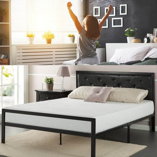 Cadru pat metalic Hanna cu grilaj cadou-180x200 cm-negru