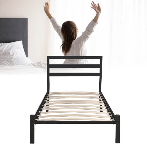 Cadru pat metalic Bella cu grilaj cadou-90x200 cm-negru