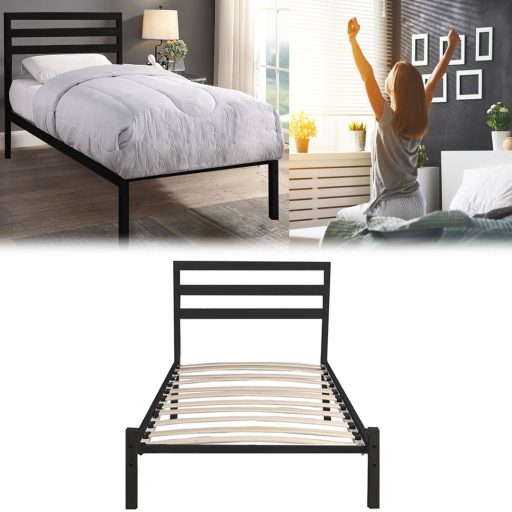 Cadru pat metalic Bella cu grilaj cadou-90x200 cm-negru
