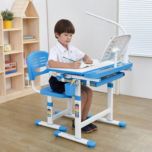 Birou multifunctional copii, inaltime reglabila, albastru