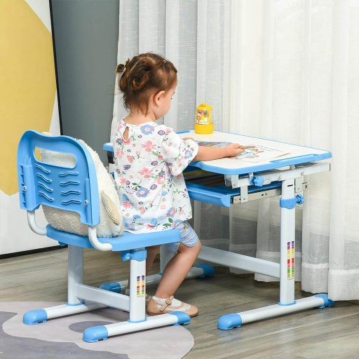 Birou multifunctional copii, inaltime reglabila, albastru