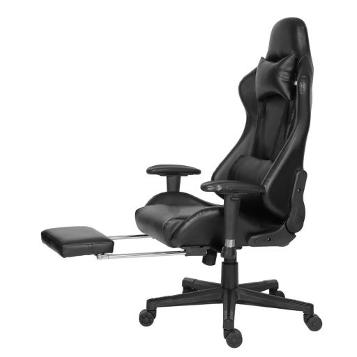 Scaun gaming cu suport pentru picioare, negru