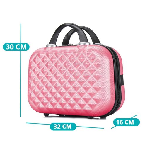 Set valiza de calatorie cu geanta cosmetica-roz nalba