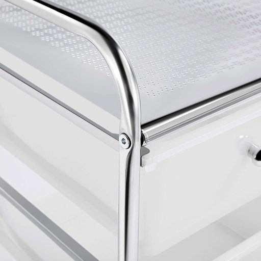 Carucior de depozitare cu roti cu 15 sertare-alb