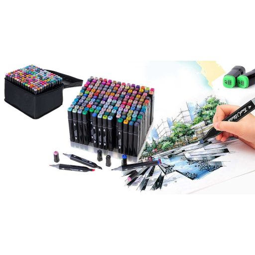 Set de 168 markere cu doua varfuri in geanta cadou