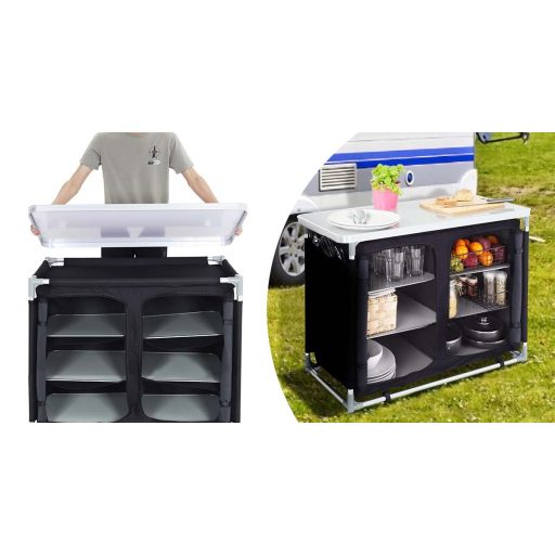 Dulap de depozitare protabil cu rafturi pentru camping
