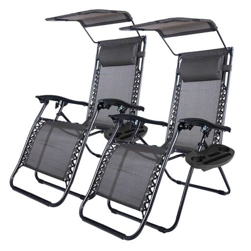 Scaun gravitatie zero cu parasolar si suport pentru pahar, 2 buc, in mai multe culori