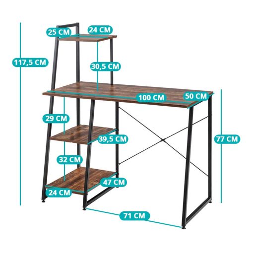 Birou de calculator compact, statie de lucru cu 4 rafturi
