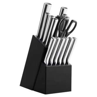   Set cutite din otel inoxidabil,16 piese, cu suport din lemn, ascutitoare si foarfece