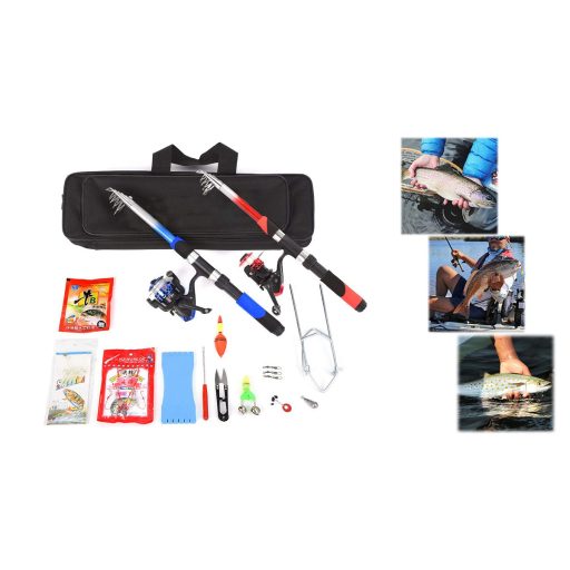 Echipament pescuit pentru incepatori cu 2 undite telescopice si accesorii