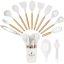 Set ustensile de bucatarie 14 piese, cu cap din silicon termorezistent si suport, alb