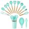 Set ustensile de bucatarie 14 piese, cu cap din silicon termorezistent si suport, turcoaz