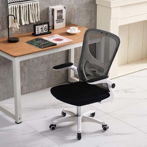 Scaun de birou ergonomic cu cotiera rabatabila, alb