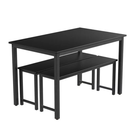 Set de sufragerie din 3 piese cu cadru metalic si 2 banci