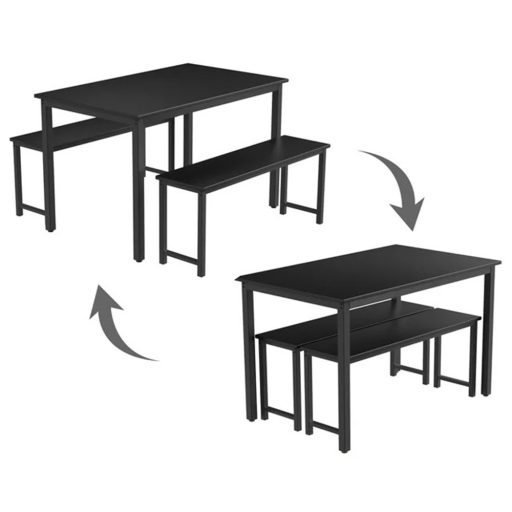 Set de sufragerie din 3 piese cu cadru metalic si 2 banci