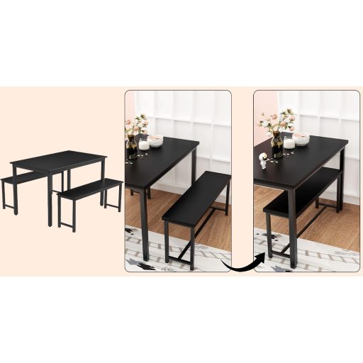 Set de sufragerie din 3 piese cu cadru metalic si 2 banci