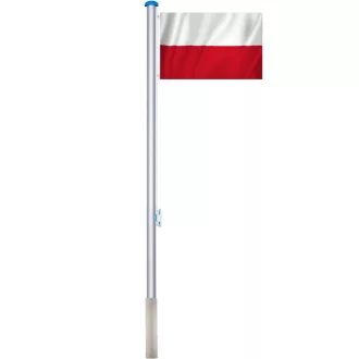   Stalp pentru steag, cu drapelul Poloniei cu doua fete de 90x150 cm