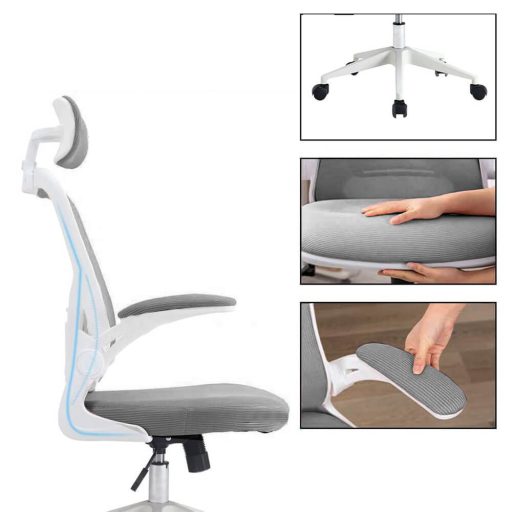 Scaun de birou ergonomic cu suport lombar si tetiera, gri