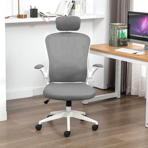 Scaun de birou ergonomic cu suport lombar si tetiera, gri