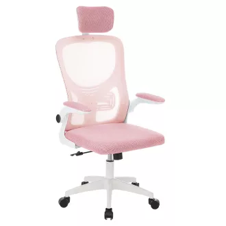 Scaun de birou ergonomic cu suport lombar si tetiera, roz