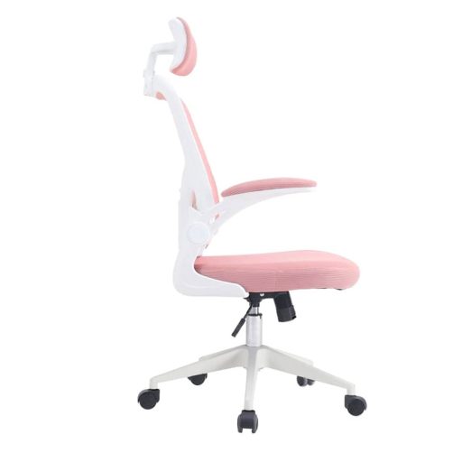 Scaun de birou ergonomic cu suport lombar si tetiera, roz