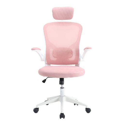 Scaun de birou ergonomic cu suport lombar si tetiera, roz