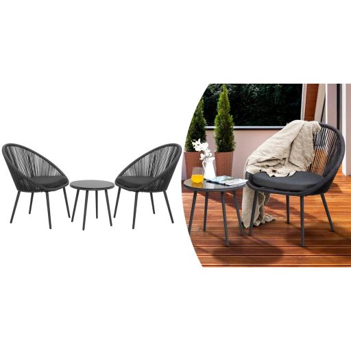 Fotoliu pentru exterior/interior, set de 2 bucati, cu masuta