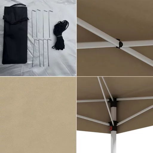 Pavilion cu prelată de umbrire și perete posterior parțial, bej