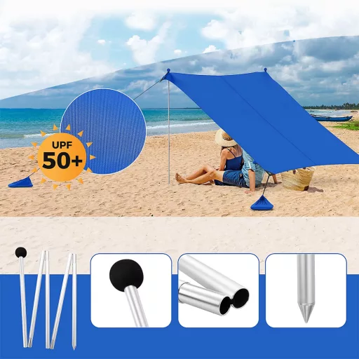 Protecție solară portabilă cu 4 saci de nisip 3x3x2 m UV50+