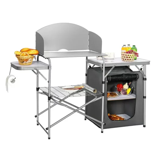Masă pliabilă pentru camping cu depozitare