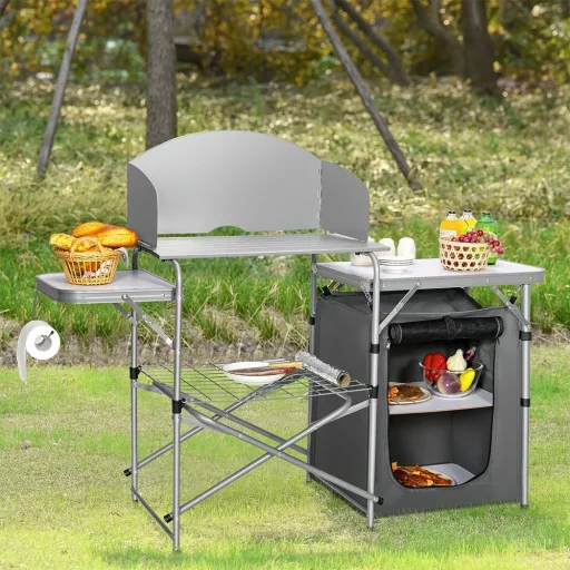 Masă pliabilă pentru camping cu depozitare