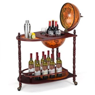   Suport de sticle de vin în formă de glob pământesc, cu roți